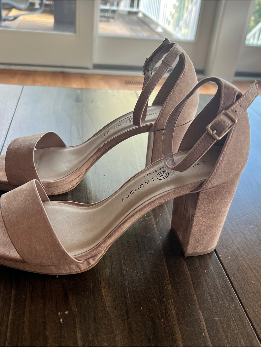 Chinese Laundry Women’s Blush/Tan Ankle-Strap Block Heel Sandals